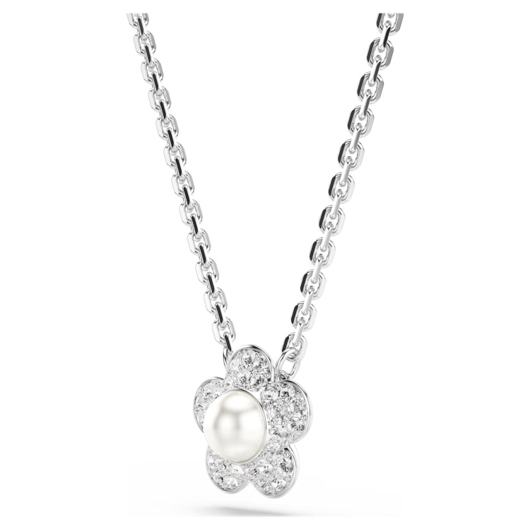 Ariana Grande x Swarovski pendant Crystal Pearl, Round cut, Flower, White, Rhodium plated